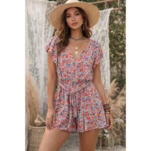 American Eagle Romper Women's Size L Floral Cottage Boho Casual Fairy Summer